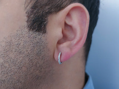 0.08 carat diamond men's hoop earring in 585 14 K white gold