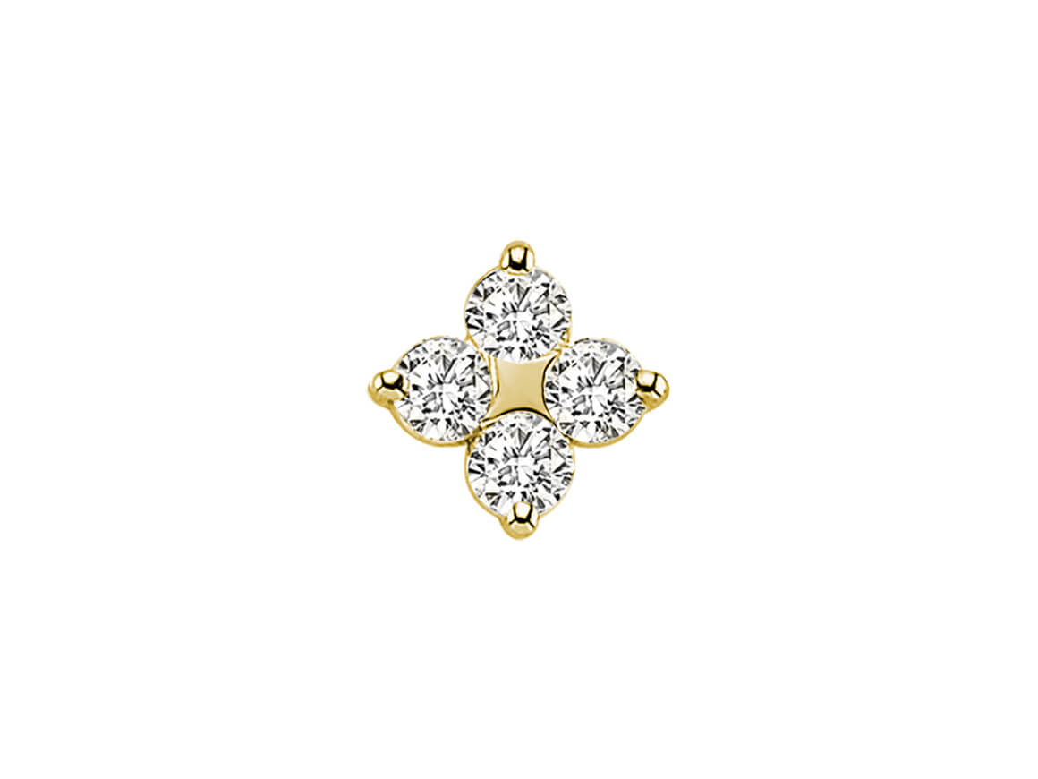 0,11 Carat Diamant Quattro Nasenpiercing in 14 K Gelbgold - 7mm x 4 mm - handgefertigter Diamantschmuck aus Feingold | Sirius Diamant