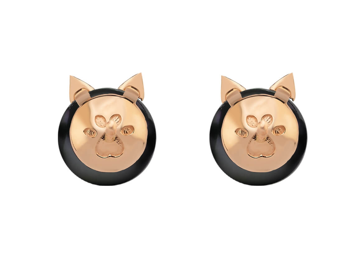 Diamond and Black Pearl Cat Stud Earrings