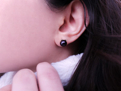 Diamond and Black Pearl Cat Stud Earrings