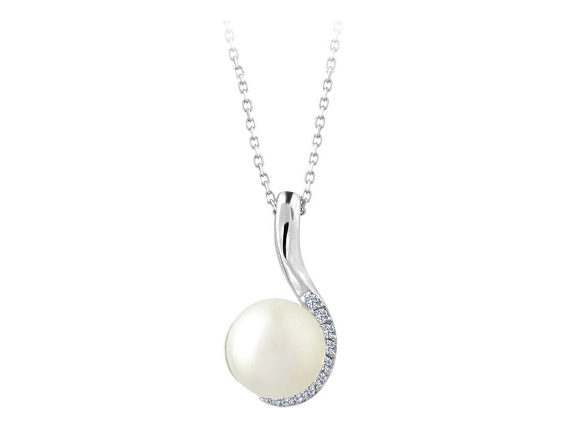 Diamond and pearl necklace in 14 carat white gold