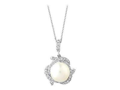 Diamond and pearl necklace in 14 carat white gold