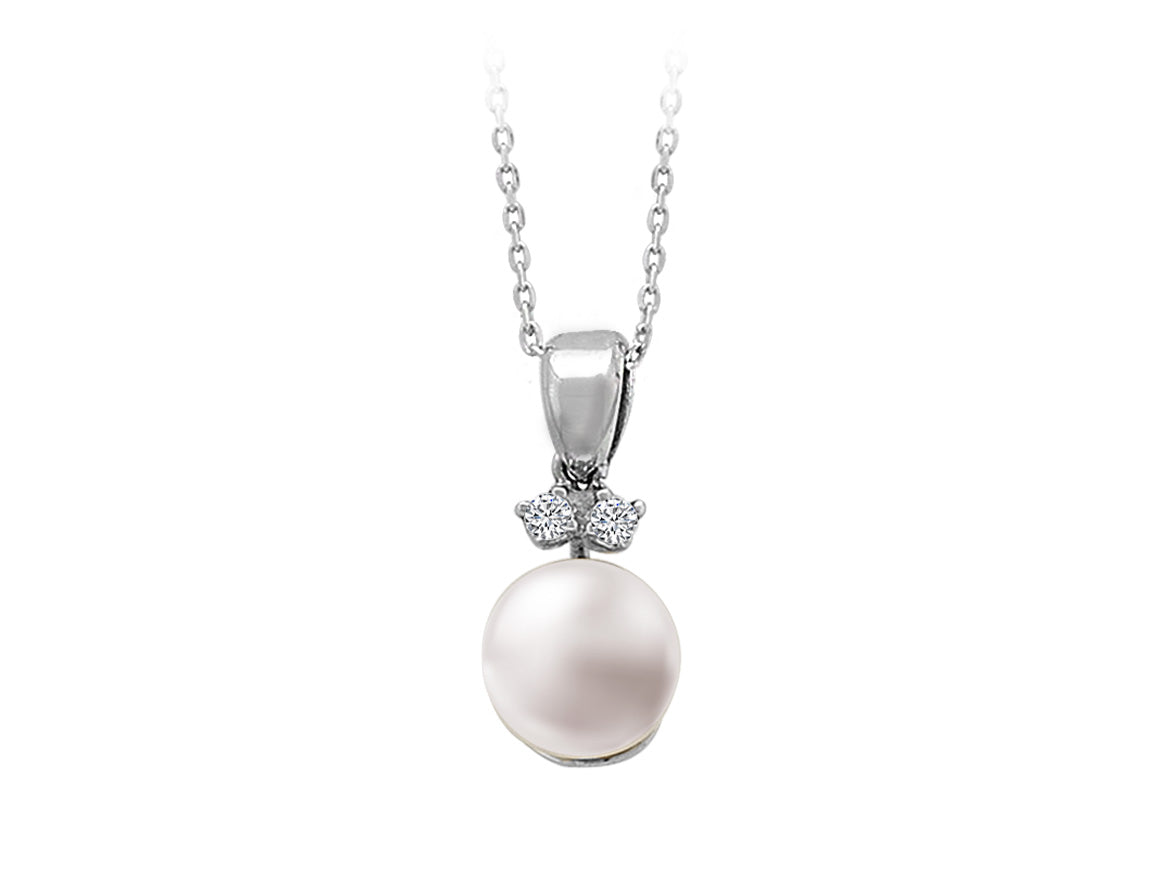 Diamond and pearl necklace in 14 K white gold