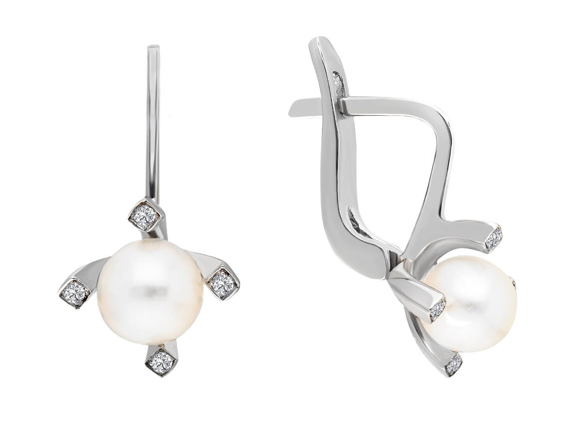 Diamant und Natur Perle Ohrringe in 333er 8 Karat Weißgold – handgefertigter Diamantschmuck aus Feingold | Sirius Diamant