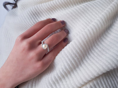 0.25 total carat diamond and pearl ring in 14K white gold