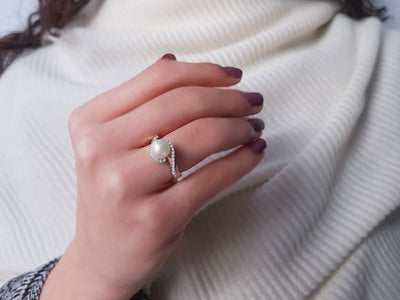 0.25 total carat diamond and pearl ring in 14K white gold