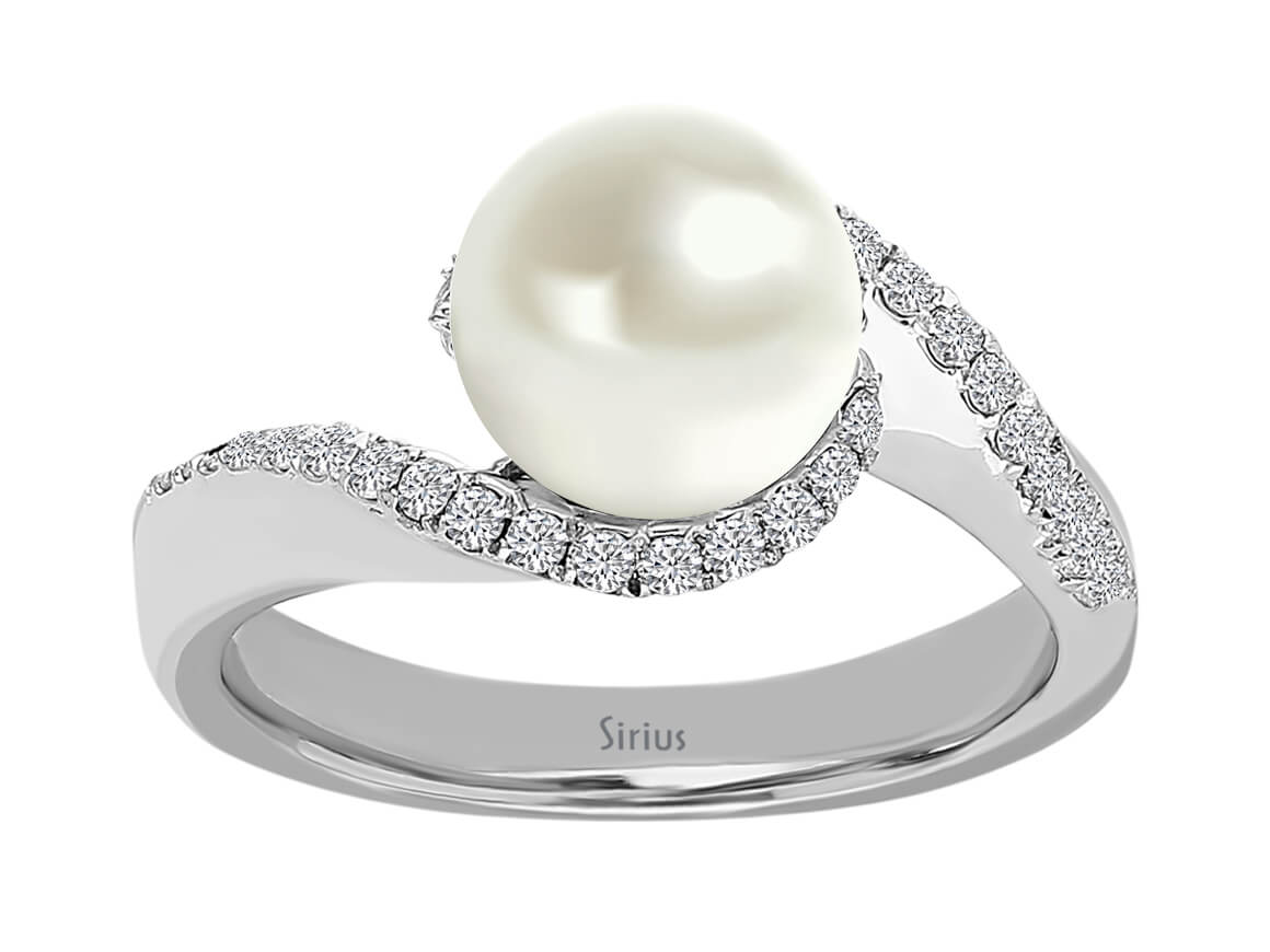 0.25 total carat diamond and pearl ring in 14K white gold