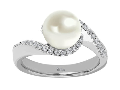 0.25 total carat diamond and pearl ring in 14K white gold