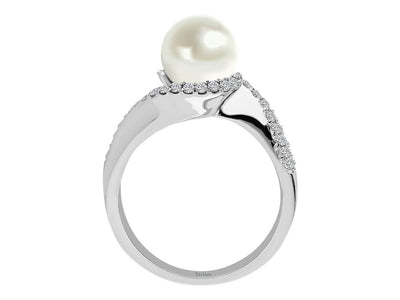 0.25 total carat diamond and pearl ring in 14K white gold
