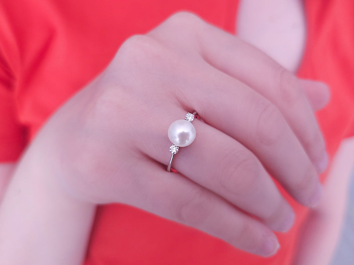 Diamant und Perle Ring