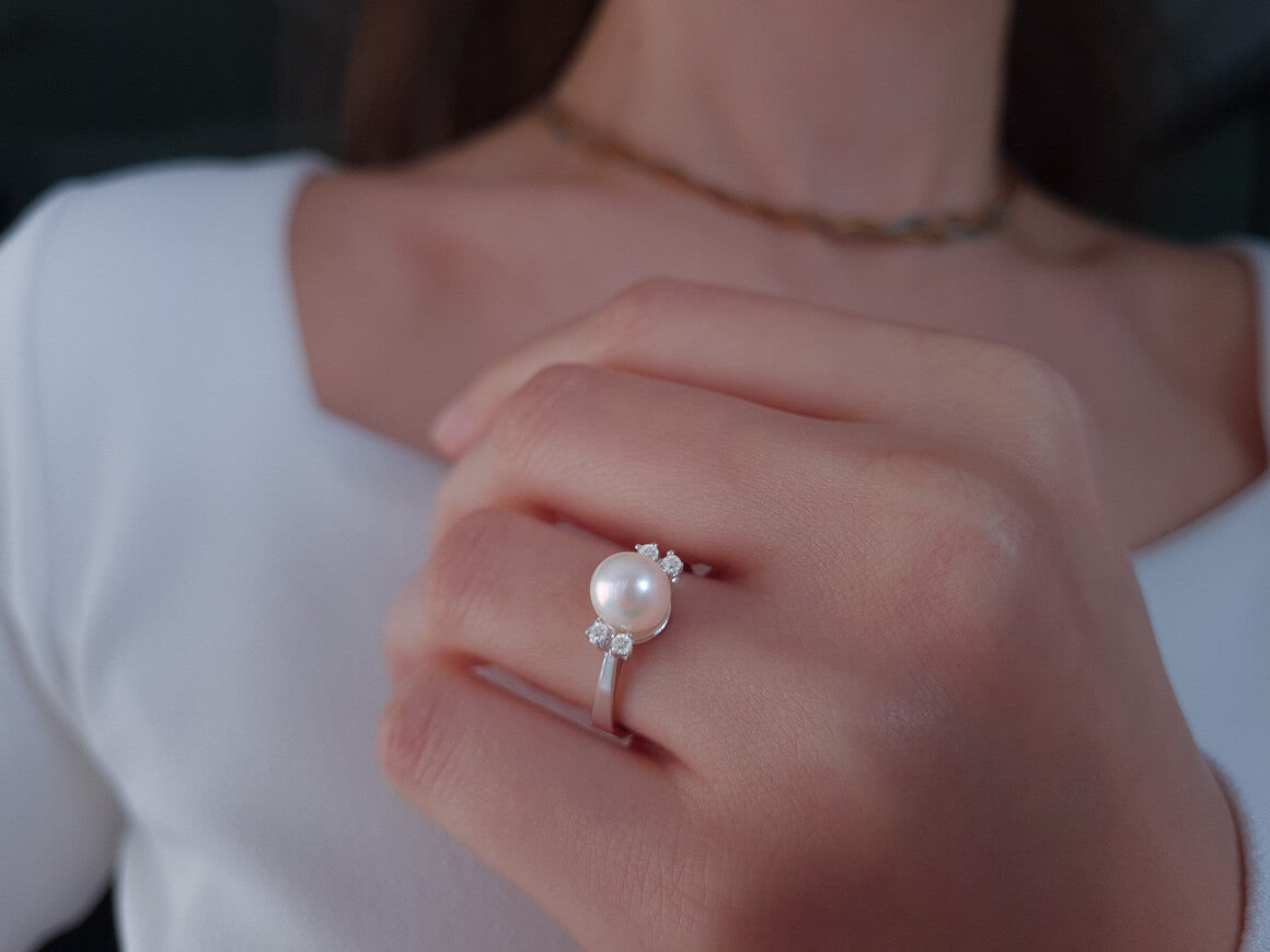 Diamant und Perle Damenring