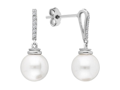 Diamond and natural pearl earrings in 14 K white gold