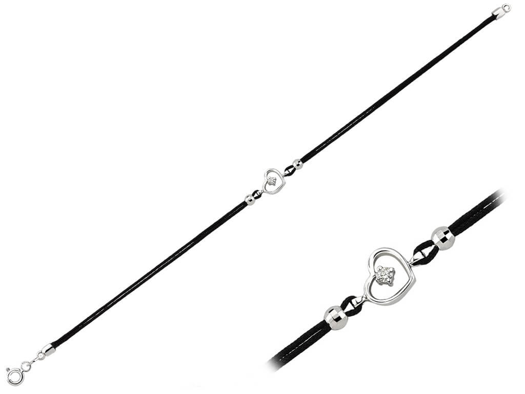 Diamond heart motif textile ribbon bracelet
