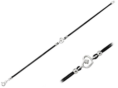 Diamond heart motif textile ribbon bracelet