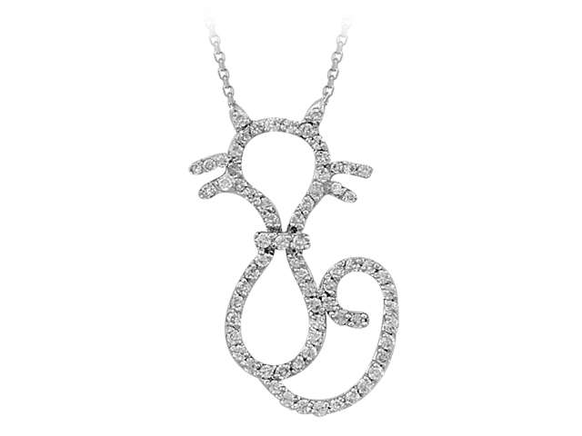 0,23 Karat Diamant Katze Collier in 585er 14 Karat Weißgold - handgefertigter Diamantschmuck aus Feingold | Sirius Diamant