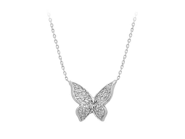 0,23 Karat Diamant Schmetterling Collier in 585er 14 Karat Weißgold - handgefertigter Diamantschmuck aus Feingold | Sirius Diamant
