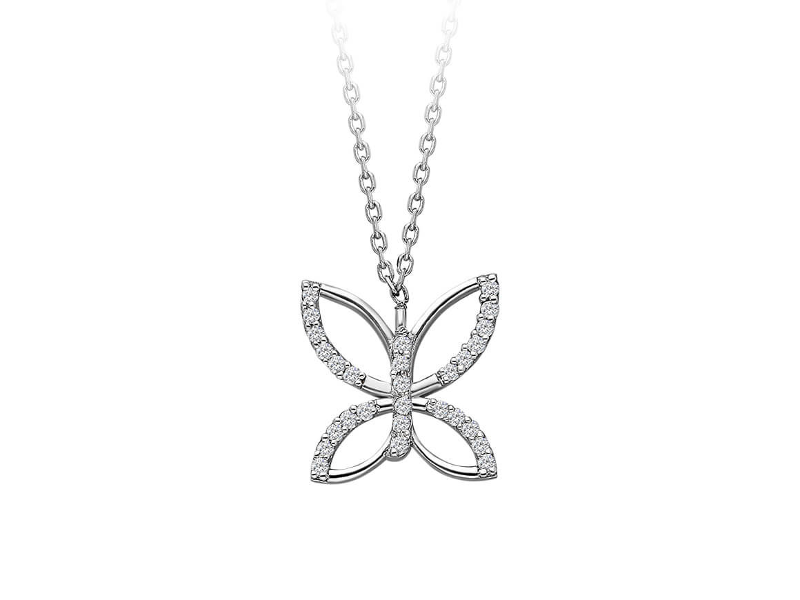 Diamant Schmetterling Collier in 333er 8K Weißgold - handgefertigter Diamantschmuck aus Feingold | Sirius Diamant