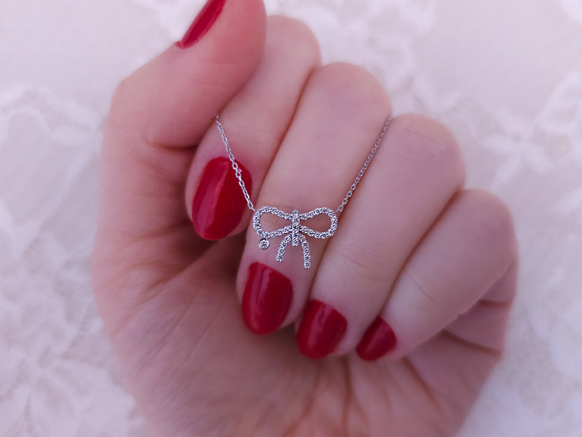 Diamond bow necklace