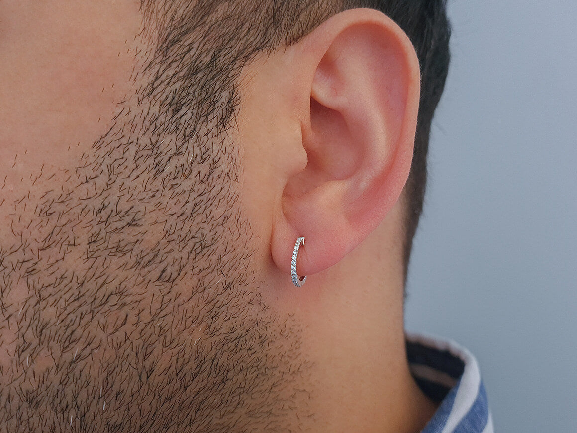 Modern Diamant Creolen Herrenohrring in 585er 14K Weissgold