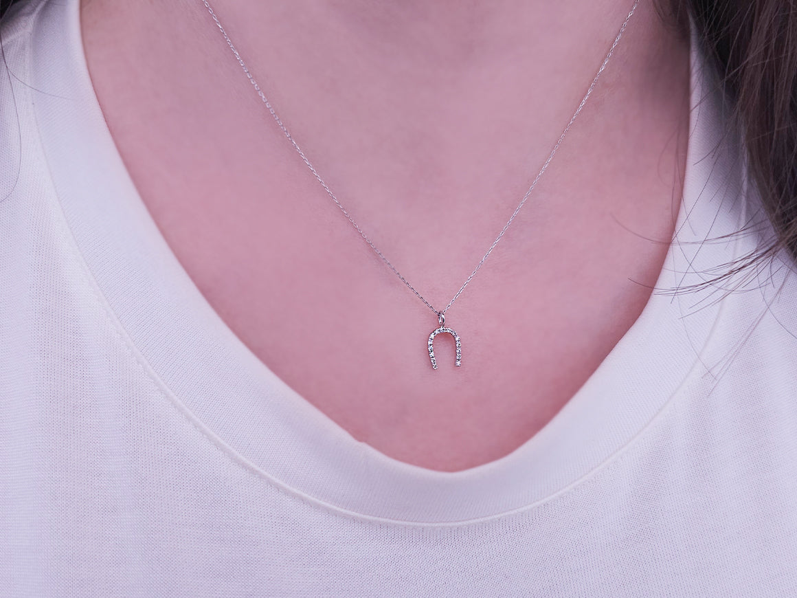 Diamant Hufeisen Collier in 14 K Weißgold - handgefertigter Diamantschmuck aus Feingold | Sirius Diamant