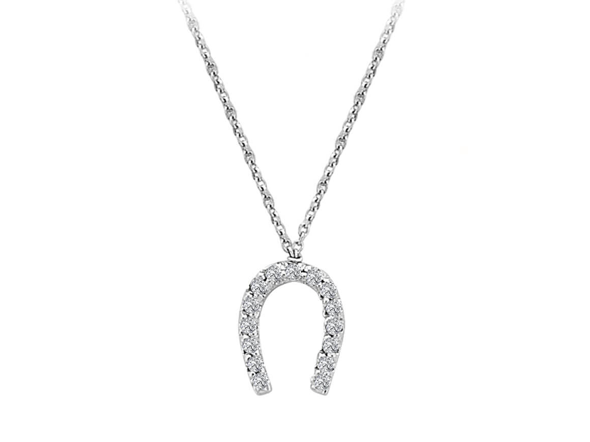 Diamant Hufeisen Collier in 14 K Weißgold - handgefertigter Diamantschmuck aus Feingold | Sirius Diamant
