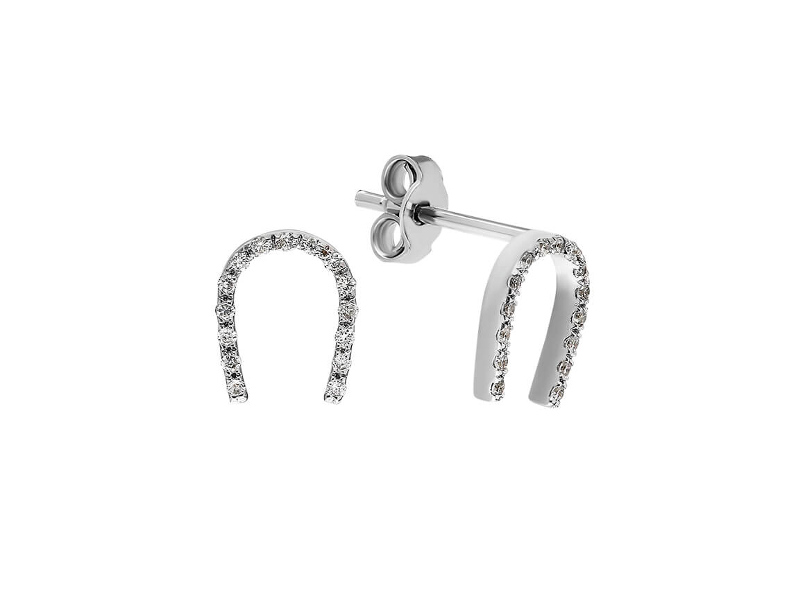 Diamond horseshoe earrings in 14 carat white gold