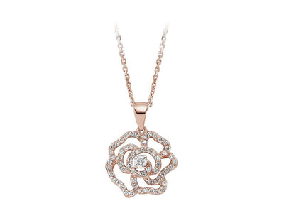 0.36 carat diamond rose motif necklace in 585 14 K red gold