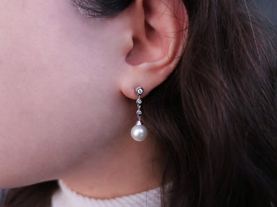 Diamond and pearl earrings in 585 14 carat white gold