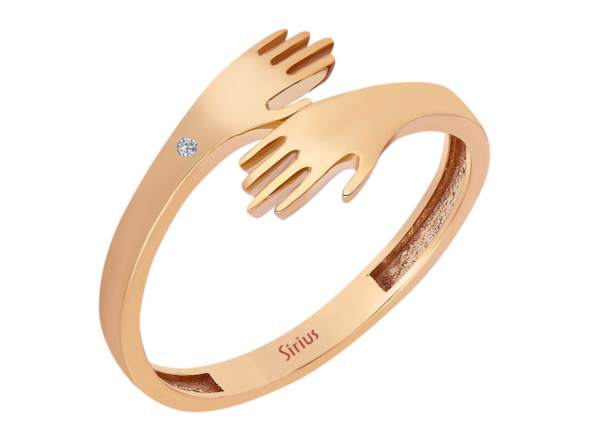 Ring with diamonds and clasped hands