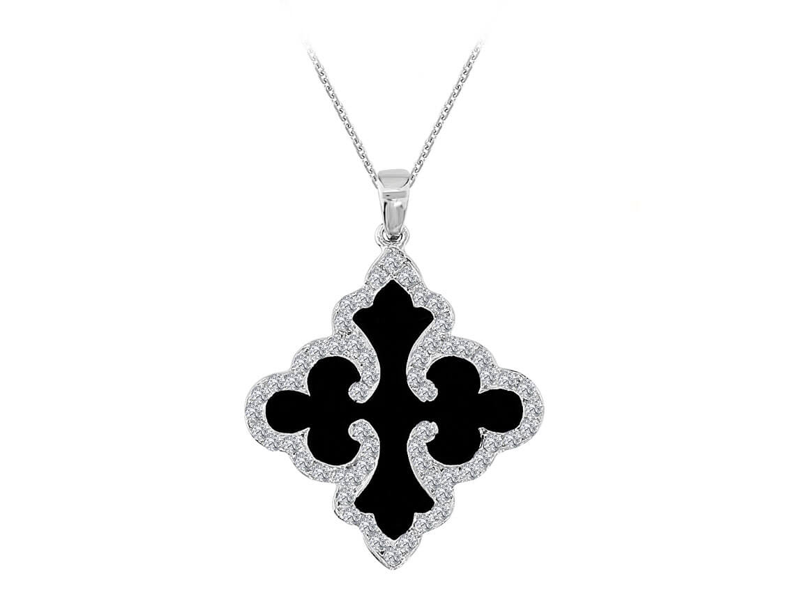 Diamond black enamel necklace in 18 carat white gold