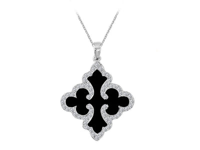 Diamond black enamel necklace in 18 carat white gold