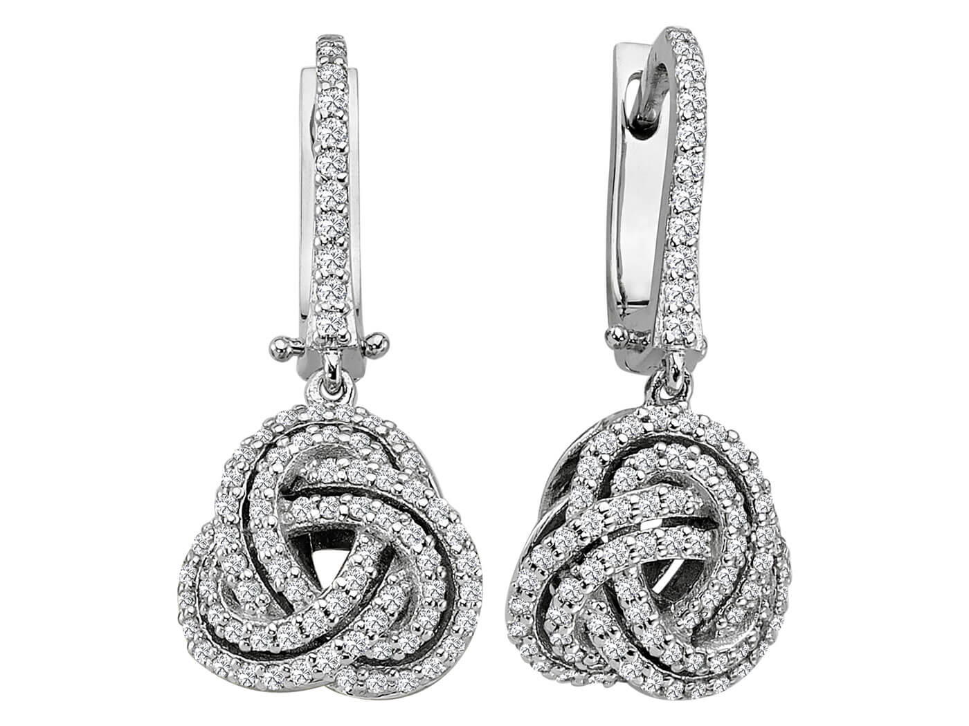 Boucles d'oreilles spirales sans fin en or blanc 14 carats avec diamants de 0,70 carat au total