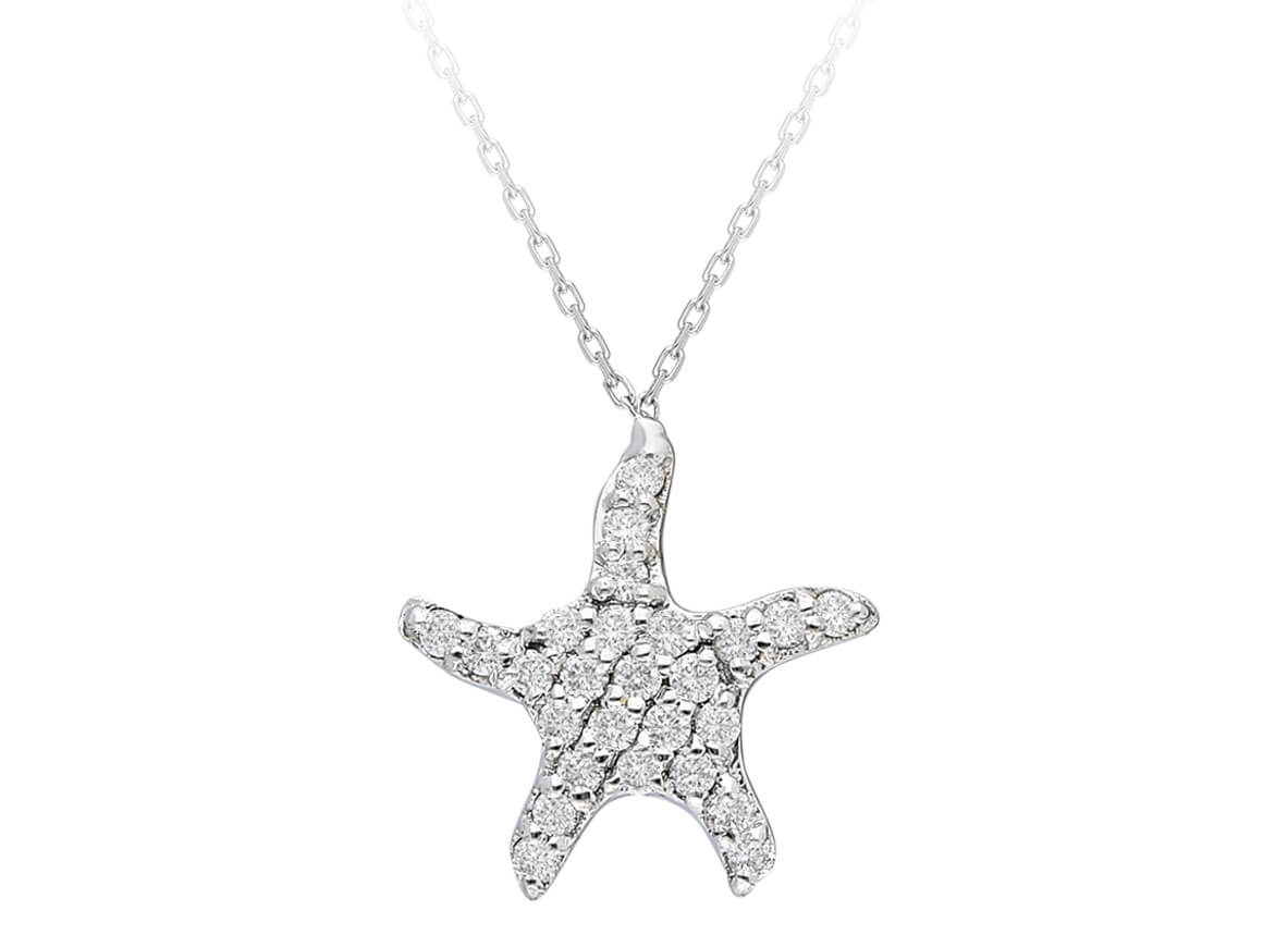 Diamond starfish necklace in 18K white gold