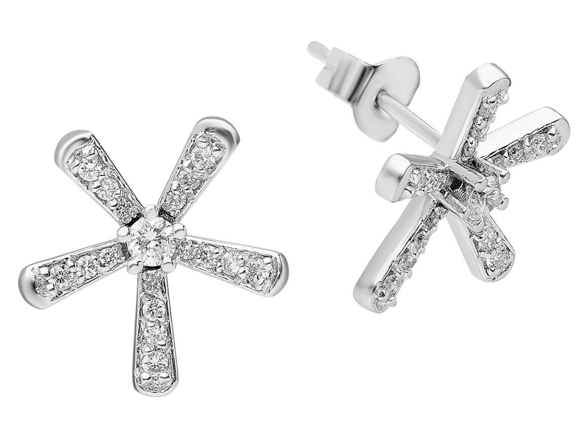 0.53 total carat diamond star earrings in 585 14 carat white gold