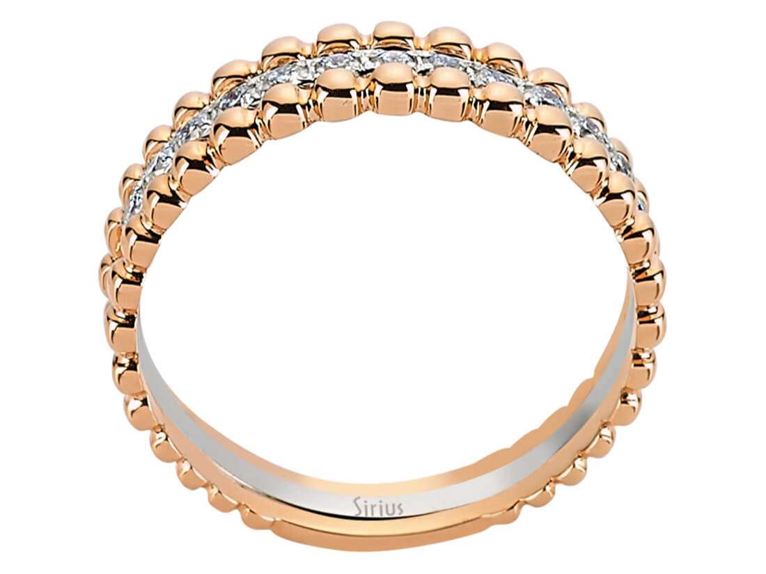 Alliance demi-ronde trois pièces en or blanc et rouge 14 carats avec diamants de 0,24 carat au total