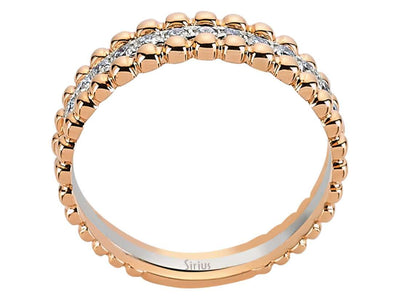 Alliance demi-ronde trois pièces en or blanc et rouge 14 carats avec diamants de 0,24 carat au total