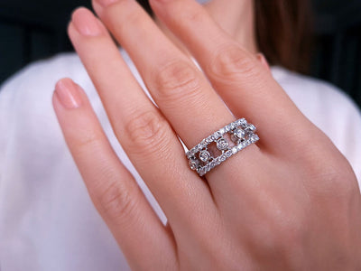 Diamond double rail ring in 18 carat white gold