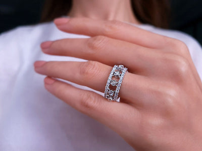Diamond double rail ring in 18 carat white gold