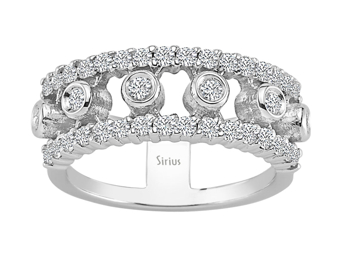 Diamond double rail ring in 18 carat white gold