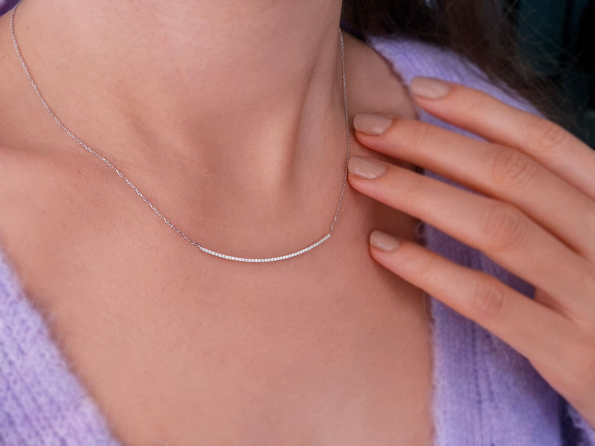 F Farbe 0,12 Karat Diamant Tennis Collier in 585er 14 Karat Weißgold – handgefertigter Diamantschmuck aus Feingold | Sirius Diamant