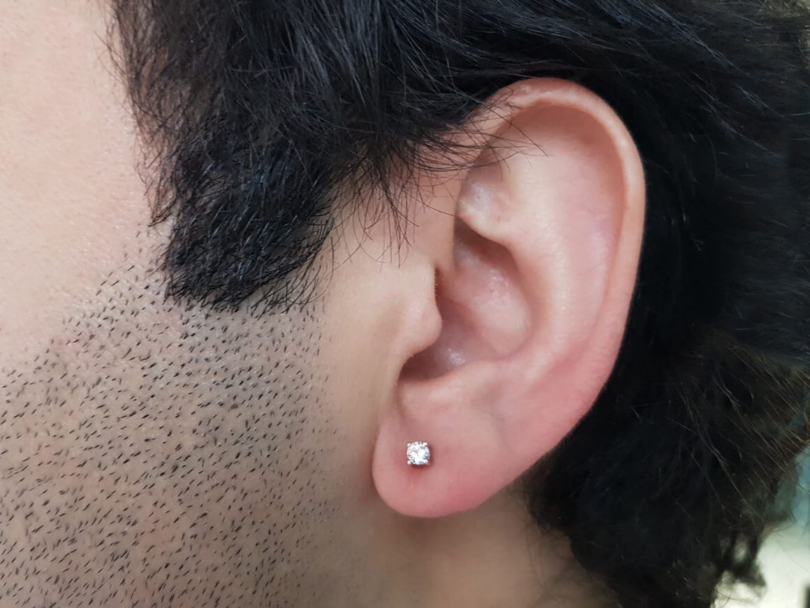 E Farbe 0,17 Carat Diamant Solitär Herren Ohrstecker in 585er 14 Karat Weißgold - handgefertigter Diamantschmuck aus Feingold | Sirius Diamant