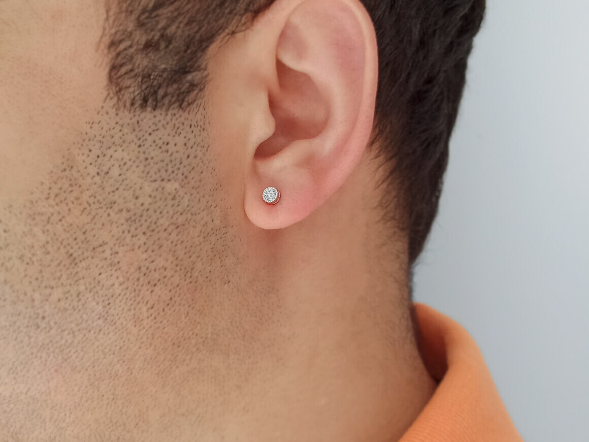 0,17 Carat Solitär Diamant Herren Ohrring in 585er 14 K Weißgold - handgefertigter Diamantschmuck aus Feingold | Sirius Diamant