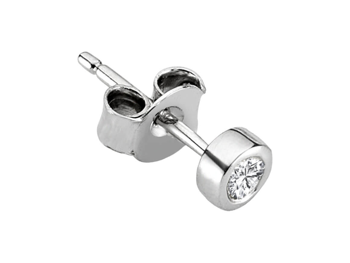 Boucles d'oreilles solitaires en or blanc 14 carats avec diamant de 0,05 carat