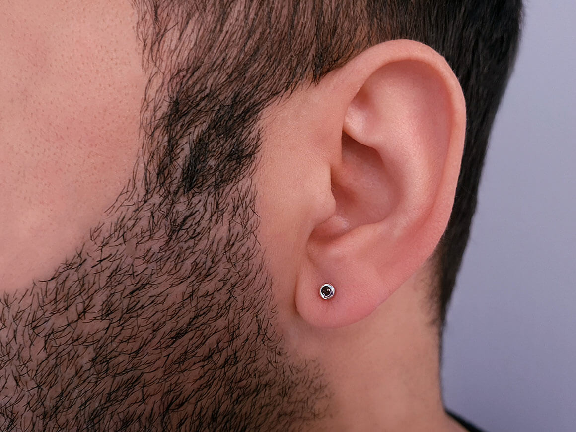 0.06 Carat Black Diamond Solitaire Stud Earrings in 14 K White Gold