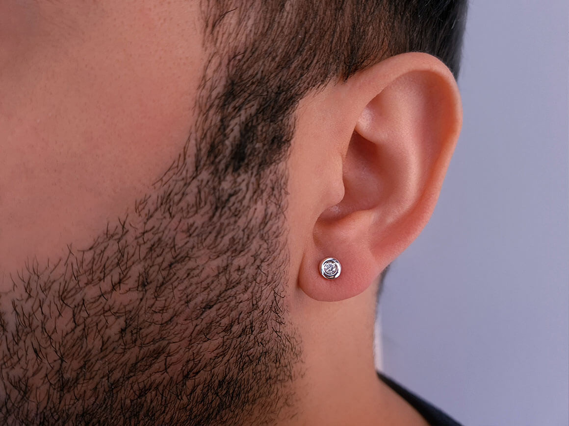 F Color 0.07 Carat Diamond Solitaire Men's Earring