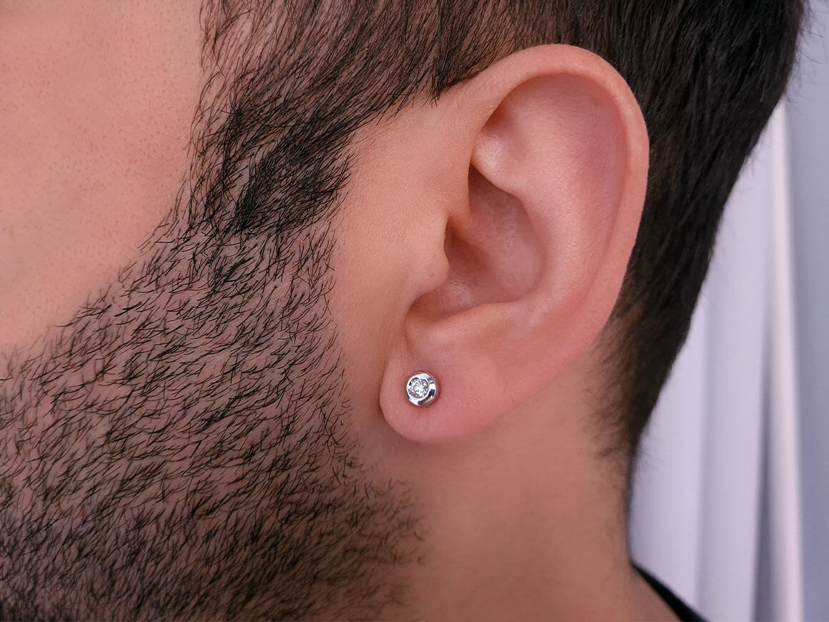 F Color 0.07 Carat Diamond Solitaire Men's Earring