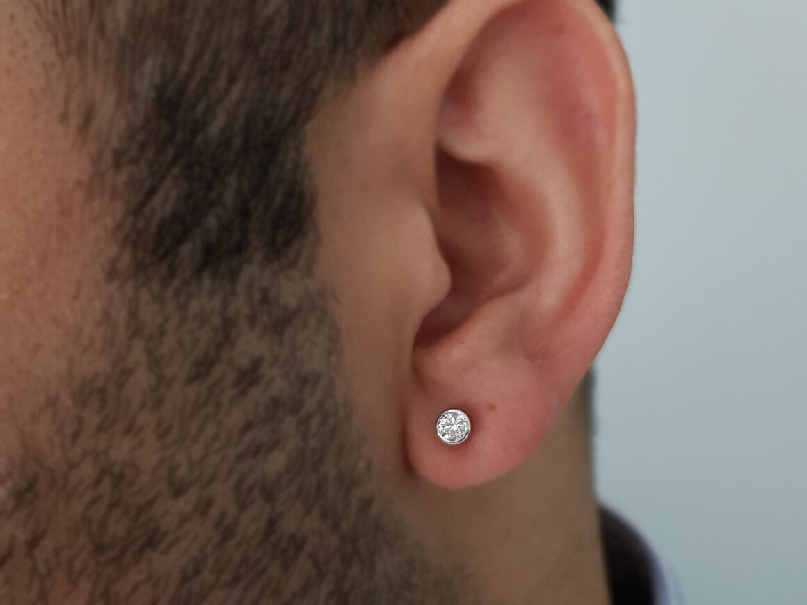 0.18 Carat Diamond Solitaire Men's Earring in 14k White Gold