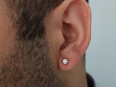 0.18 Carat Diamond Solitaire Men's Earring in 14k White Gold