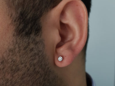 0.18 Carat Diamond Solitaire Men's Earring in 14k White Gold