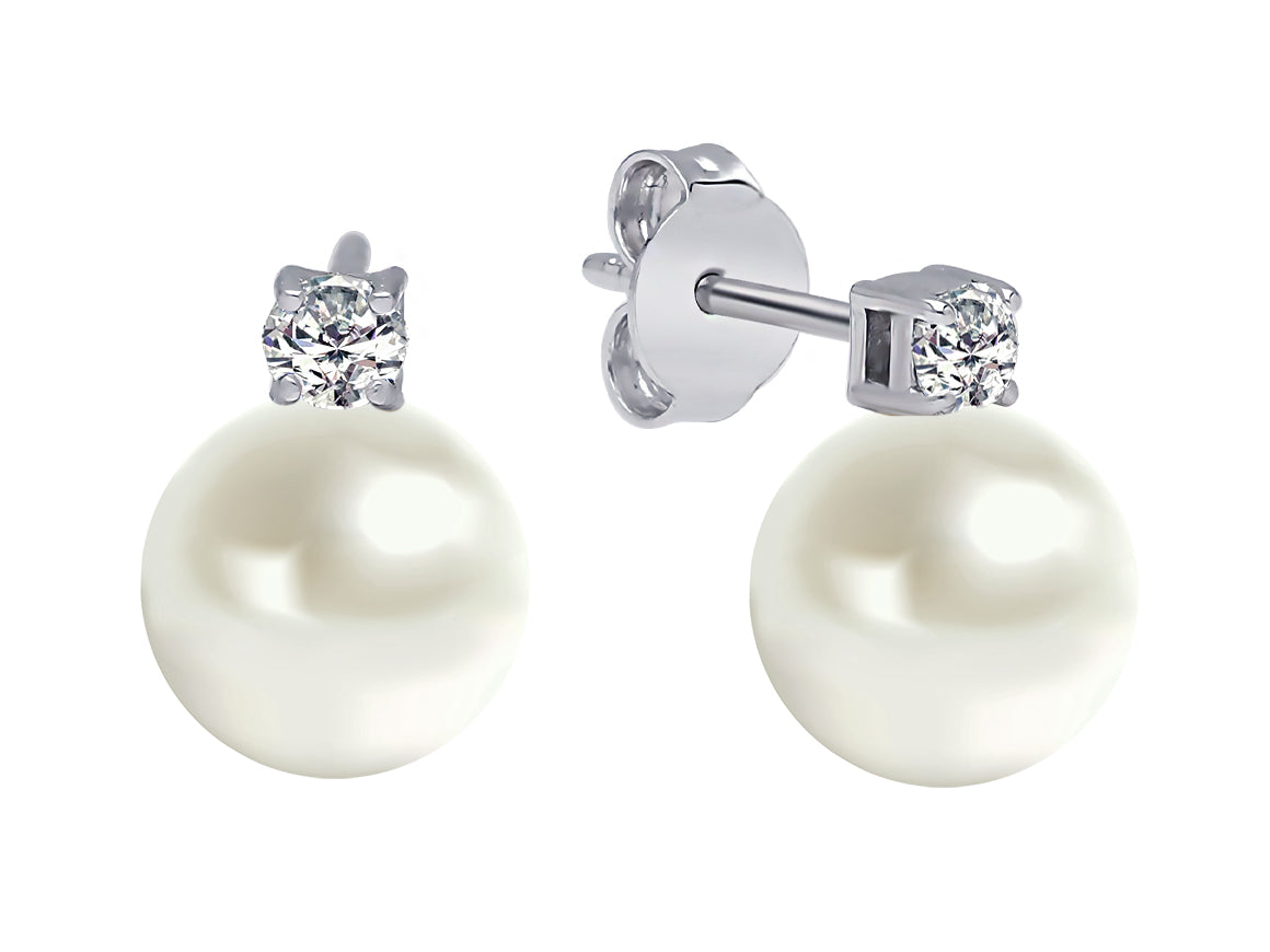 Diamond solitaire pearl earrings